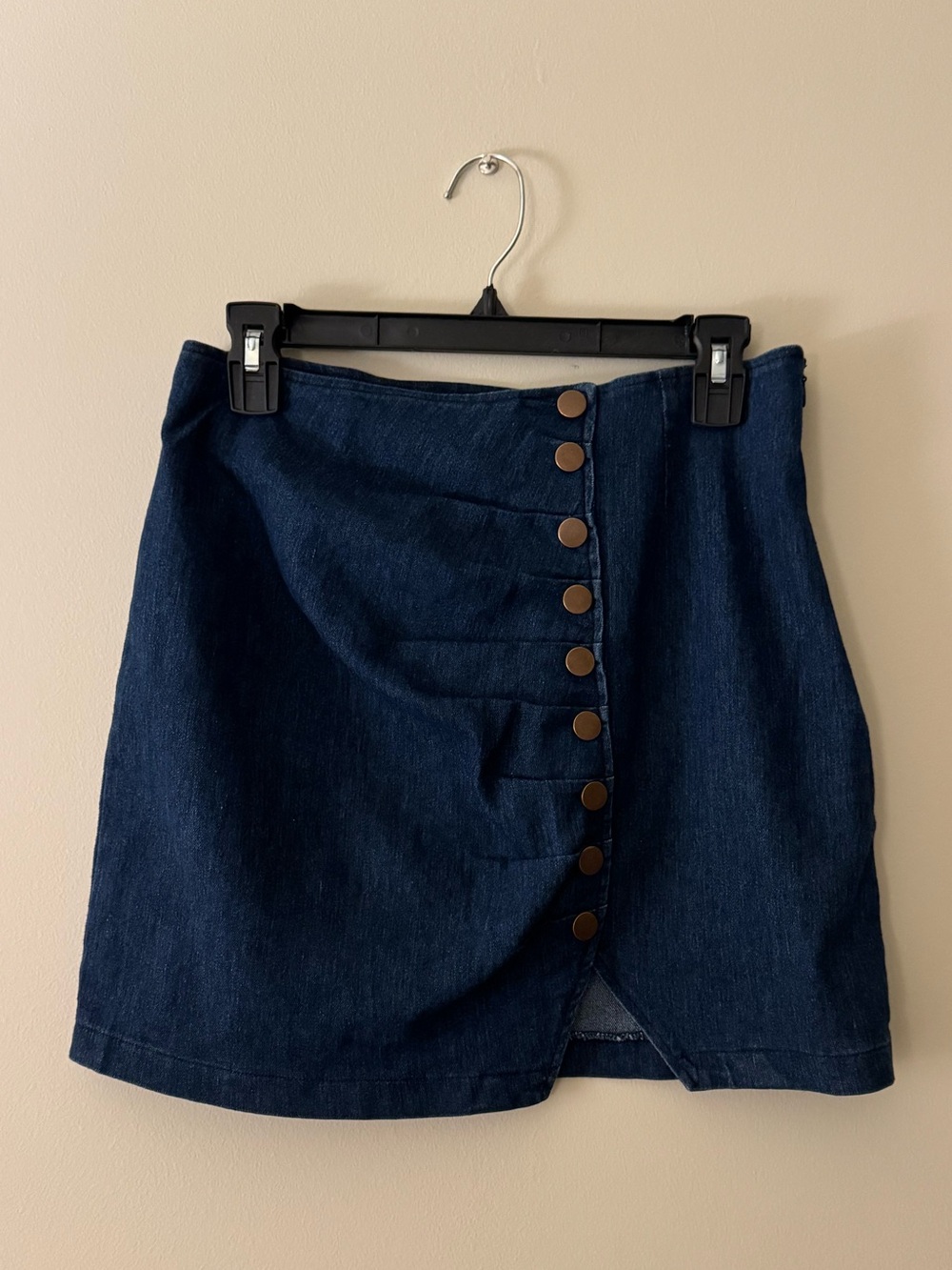 Pink Lily Dark Blue Denim Button-Front Mini Skirt